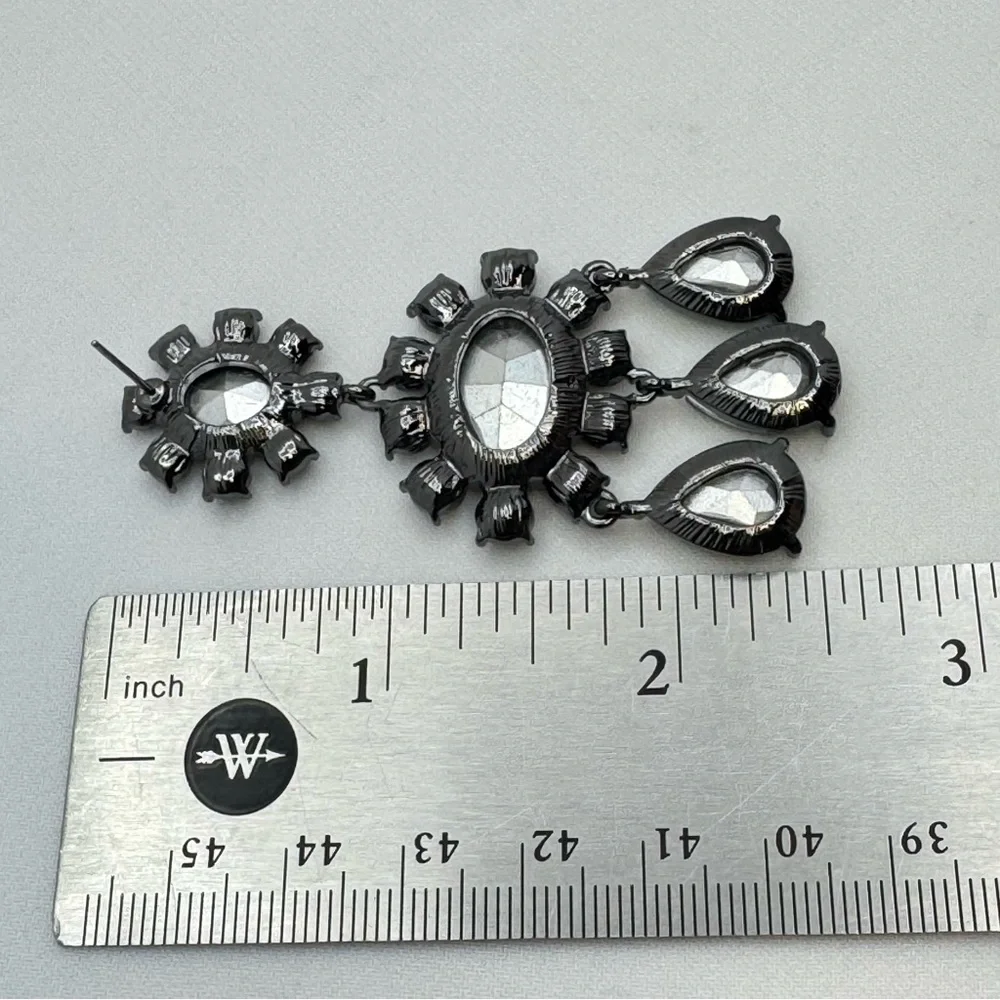 Emerald Green Crystal Chandelier Earrings Black Tone Statement Bold Goth